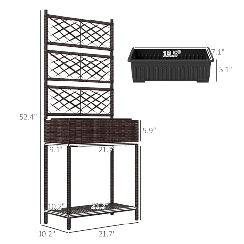 Outsunny Raised Garden Bed with Trellis, Outdoor Wicker Planter, Freestanding Rattan Planter Stand with Storage Shelf for Climbing Plants, Flowers, Herbs, Vegetables, Brown - color: Brown