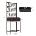 Outsunny Raised Garden Bed with Trellis, Outdoor Wicker Planter, Freestanding Rattan Planter Stand with Storage Shelf for Climbing Plants, Flowers, Herbs, Vegetables, Brown - color: Brown