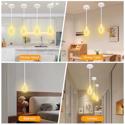Upgraded White Pendant Light kit, UL E26/E27 Lamp Socket with Aluminium Enclosure Pendant Light Cord, Industrial Hanging Light Cord Kit with Adjustable Length, Mini Edison Retro Lamp Socket