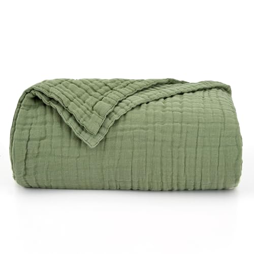 Love's cabin 100% Cotton Muslin Blanket, 6 Layer Lightweight Breathable Gauze Queen Size Blanket 90 x 90 Inches, Soft All Season Blanket for Bed, Sage Green - color: Sage Green, size: Queen(90"x90")