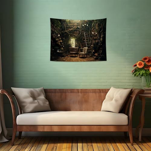 QGHOT Study Room Tapestry, Vintage Bookshelf Tapestry Wall Hanging Horizontal Large Library Witchy Bedroom Living Room Home Decor 39.4" x 31.5" - color: F, size: 31.5"L x 39.4"W