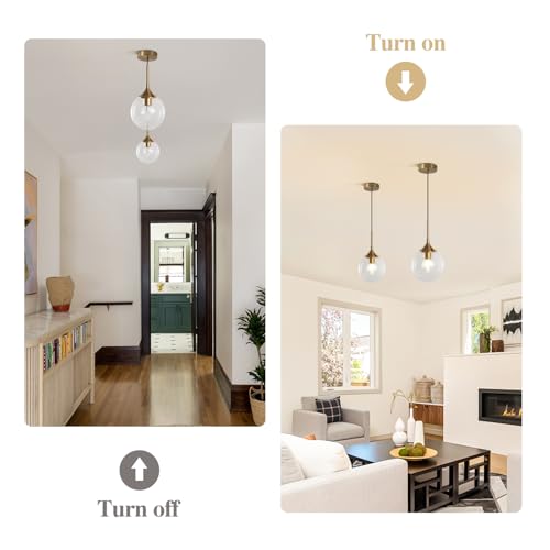 KCO Lighting Brushed Gold Kitchen Pendant Light 7” Modern Clear Glass Globe Pendant Light Brass Dining Room Light Fixture Mid Century Entryway Hanging Light Fixture (2 Pack) - color: Gold+Clear-2PC