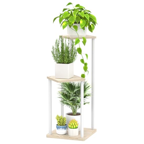 Oppro 3 Tier Plant Stand Indoor Outdoor, Metal Wood Tiered Corner Plant Stands Pot Holder, Wood Flower Shelf Orchid Display Rack for Living Room Bedroom Balcony Garden Patio, Modern White - color: White-3 Tier