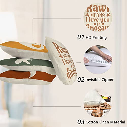 Dinosaur Rawr Means I Love You Home Decorative Throw Pillow Cover Set of 4, Inspirational Quote Cushion Case 18x18 for Boy Kid, Bedroom Nursery Sofa Couch Decor Dino Baby Shower Decoration Gifts - color: Dinosaur Rawr Means I Love You, size: 18" x 18" (Pa
