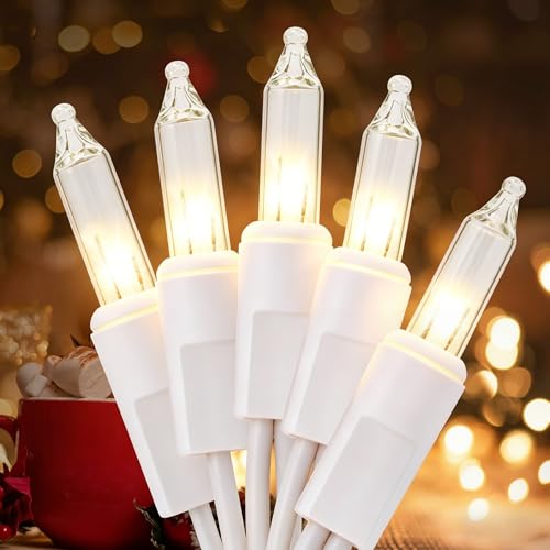 TIGOMOOV 50 Count Mini Clear White Christmas Lights-120V Plug-in End to End Connectable Incandescent String Lights,13FT White Wire -UL Certified Christmas Tree Lights for Indoor Outdoor Holiday Decor