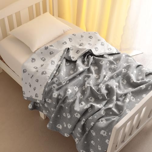NTBAY 3 Layer Muslin Cotton Toddler Blanket, Jacquard Reversible Nursery Bed Blanket, Super Soft and Thermal for All Seasons, Decoration Gift, 30"x40", Dark Grey Elephant - color: Dark Grey Elephant, size: 30x40 Inch (Pack of 1)