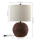 JONATHAN Y 21.5" Dark Brown Modern Coastal Woven Rattan Globe LED Table Lamp for Bedroom, Oatmeal Linen Drum Shade, LED Bulb Included, Rustic Bedside Lamp for Living Room (JYL6514B) - color: Dark Brown