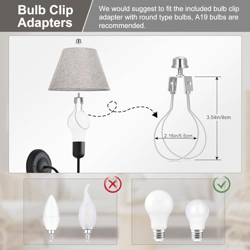 Lamp Shades for Table Lamps, Gray Lampshades Set of 2, 5.5" Top x 10" Bottom x 6.6" High, Natural Linen Lamp Shades for Floor Lamps Bedside Lamps, Spider, Bulb Clip Adapters Included - color: Gray
