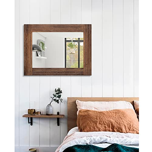 Rustic Mirror Wooden Rectangular Antique Wall Mirror Frame Decor Farmhouse Bedroom Dresser Bedroom Entryway Mirror Large Brown 26"x18" - color: Brown, size: 26"L x 18"W