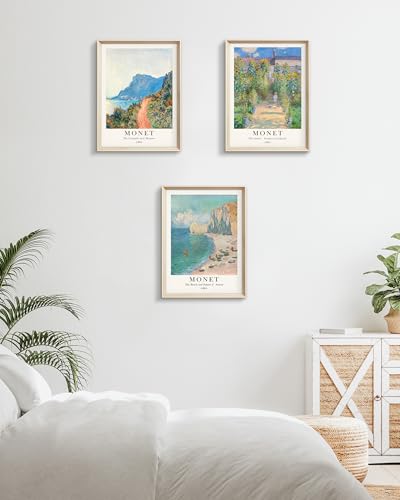 HesenDot Framed Claude Monet Wall Art 3 Piece,12x16in High Framed Design Canvas Prints Wall Decor,Vintage Impressionism Landscape Artwork Poster Home Decoration for Living Room Bedroom Gallery Office - color: Framed Monet Impressionism, size: 16"L x 12"W