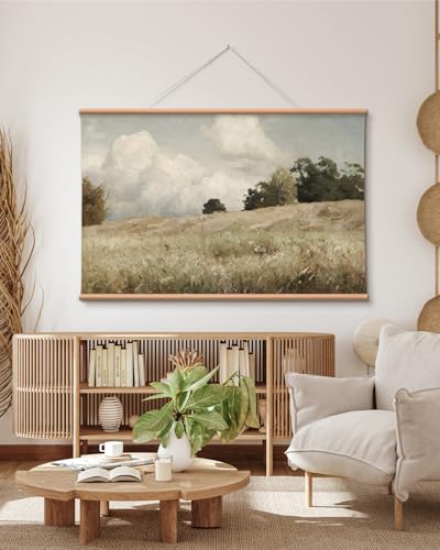 VIYYIEA Extra Large Canvas Wall Art, 36x54 Inch Vintage Landscape Painting, Neutral Pastoral Nature Wall Decor for Living Room or Bedroom, Above Sofa - color: Meadow & Sky