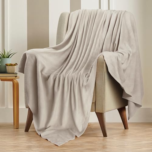 Utopia Bedding 100% Cotton Thermal Blanket Khaki Throw Size Soft, Lightweight, Breathable, Cozy Spring and Summer Blanket for Couch and Sofa, Home Room Decor Gifts for Women and Men (50x60 Inches) - color: Khaki, size: Throw