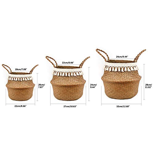 Boho Woven Seagrass Belly Basket for Storage Plant Basket or Toy Basket Living Bathroom (Large, Beige) - color: Beige, size: Large