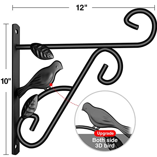 AMAGABELI GARDEN & HOME 2 Pack Hanging Plant Hanger Outdoor 10 inch Metal Hanging Brackets Fence Wall Hooks for Flower Baskets Bird Feeders Lanterns Wind Chimes Rust-Resistant Black - size: 10 Inch, style: 2-Pack Bird 1 Hook