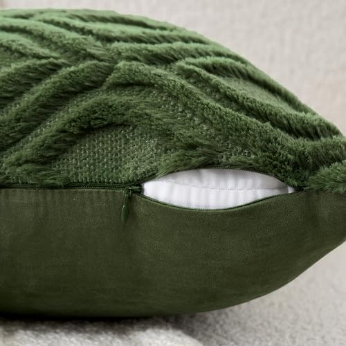 MIULEE Summer Moss Green Throw Pillow Covers 18x18 Inch, Soft Winter Plush Faux Wool Couch Pillow Covers Set of 2 Decorative Farmhouse Boho Throw Pillows for Sofa Living Room Bed - color: Moss Green, size: 18" x 18" (Pack of 2)