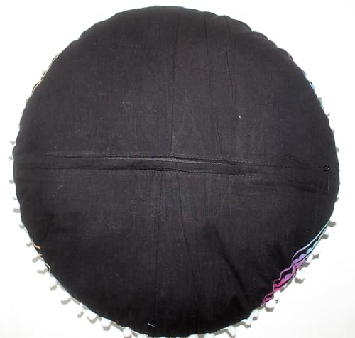 Round Mandala Floor Pillow Cover Seating Cushion Throw Cover Hippie Decorative Bohemian Ottoman Pouf Cover, Pom Pom Pillow Cases,Boho Indian 32 Inches Multi Ombre - color: Multi Black, size: 32" Round