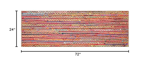 Hausattire Bohemian Braided Runner Rug 2'x6' - Multi Color, Long Farmhouse Jute Cotton Area Rag Rugs for Hallway, Kids Bedroom, Kitchen | Colorful Hand Woven Reversible Floor Carpet - 24x72 Inch - color: Multi Color, size: 2' x 6' (Runner)