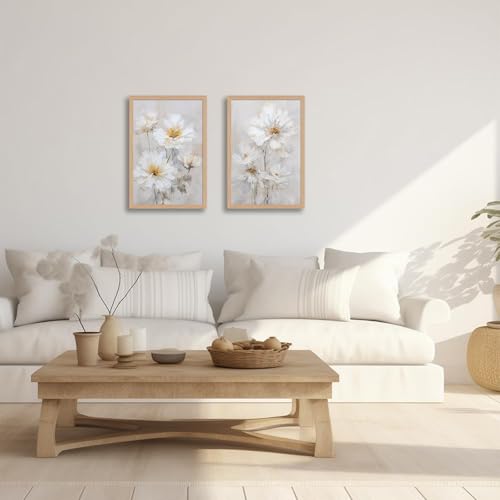 2pcs Framed Modern White Daisy Floral Wall Art -Watercolor Natural Beige Wildflower Canvas Painting -Elegant And Gentle Floral And Plant Artfor Living Room, Bedroom, Office Decor16x24in - color: Watercolor Natural Wildflowers, size: 16x24in