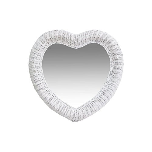 Real White Wicker Rattan Heart Mirror (White Finish)