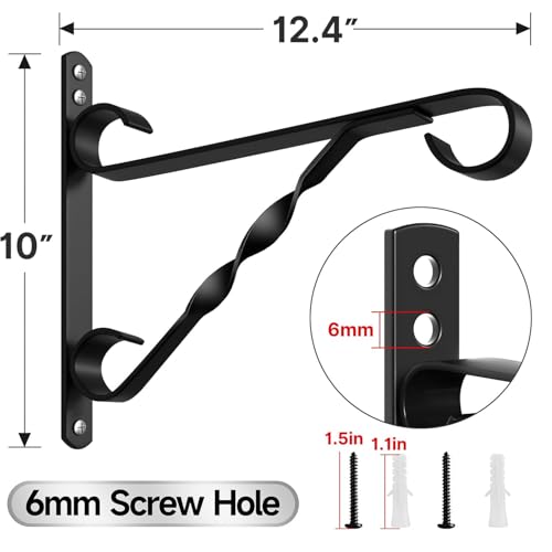 AMAGABELI GARDEN & HOME 4 Pack Hanging Plant Brackets Outdoor 10 inch Metal Fence Wall Plant Hanger Hooks for Hanging Flower Baskets Bird Feeders Lanterns Wind Chimes Rust-Resistant Black - size: 10 Inch, style: 4-Pack Twist Hook 2