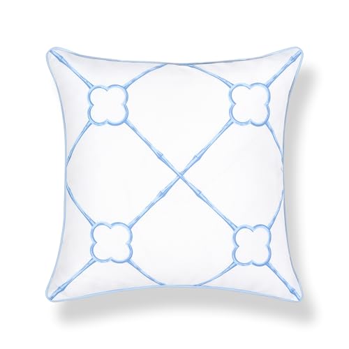 Hofdeco Premium Grandmillennial Coastal Hampton Patio Indoor Outdoor Throw Pillow Cover Only, 22"x22" Water Repellent for Backyard, Couch, Poolside, Azure Baby Blue Print Bamboo Trellis - color: Azure Baby Blue Bamboo Trellis 22"x22"