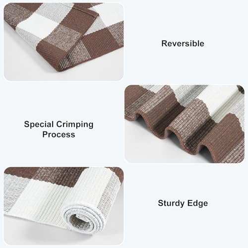 KIMODE Fall Decor Door Mat Buffalo Plaid Outdoor Mat 24"x35" Farmhouse Brown Checkered Rug Fall Thanksgiving Front Porch Rug Decor Washable Layered Door Mats Outdoor Autumn Mats - color: Coffee/White, size: 2' x 3' (Rectangular)