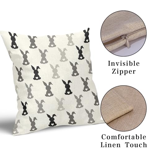Happy Easter Pillow Covers 16x16 Inches Grey Black Bunny Throw Pillow Case Set of 2 Easter Rabbits Pillow Cover Cotton Linen Spring Cushion Cover for Home Couch Sofa Bedroom Livingroom - color: Bunny231123, size: 16" x 16" (Pack of 2)