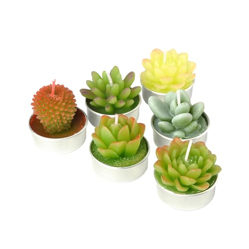 Cactus Tealight Candles, Handmade Delicate Succulent Cactus Candles（ Perfect for Birthday Party ,Wedding, Spa, Home Decor) - color: 6pcs Cactus Candles