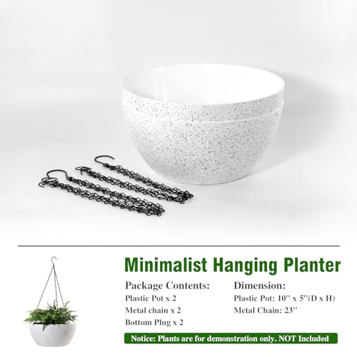 WSMKSZ 10 inch Hanging Planters for Outdoor Indoor Plants with Drainage Holes and Chain, 2 Pack Round Hanging Flower Plant Pots for Garden Home Porch Decor, Speckled White - color: Speckled White, size: 10inch 2pcs
