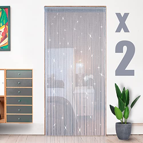 Hysenm 2 Pack 39 x 79 Inch Beaded String Door Curtain, Hippie Room Decor Beaded Curtains for Doorway, Closet Curtains, Room Divider Privacy Decor, Boho Home Decoration for Bedroom, Party, Silver - color: Silver