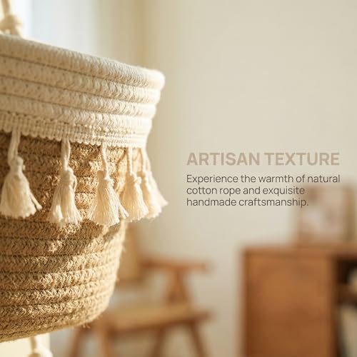 3-Tier Hanging Basket, Over Door Organizer, Wall Basket with Hooks | Woven Cotton Rope Basket, Adjustable Detachable Basket with Hooks, No Drilling for Farmhouse, Boho Home and Nursery Decor - style: Bohemian