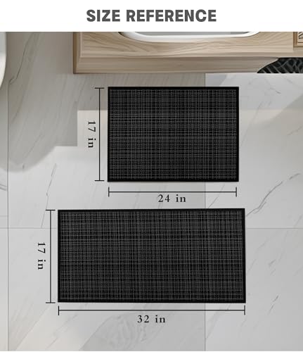 YIHOUSE Bathroom Rugs Sets 2 Pieces, Ultra Thin Bath Mats Fit Under Door, Absorbent Quickly Dry Rubber Backing Braided Bath Mat Set, Non Slip Washable Bath Rugs for Bathroom Floor - color: Black Multi, size: 2pieces