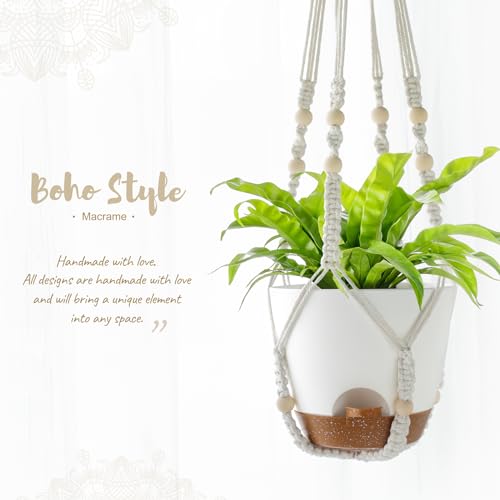 Mkono 3 Pack Hanging Planters for Indoor Plants with Self Watering, Outdoor Hanging Plant Pots with 35"/29"/23" Macrame Plant Hangers, 2 Types of Hanging Baskets for Garden Home Decor - color: Ivory