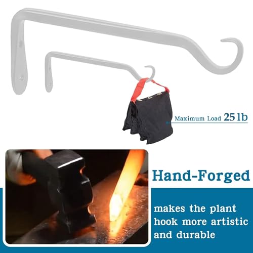 Worth Garden 6 Pack 7" Plant Hanger Bracket Wrought Iron Wall Hook Hanging Heavy Duty Plant Hooks Durable and Stable for Bird Feeders, Planters Indoor & Outdoor - White - color: White, size: 7" Length