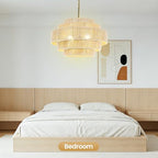 BoostArea 5-Tier Large Rattan Boho Chandelier Light Fixture,20" Hand Woven Pendant Lights Kitchen Island,Large Farmhouse Pendant Light for Kitchen,Dining Room,Hallway, Foyer - color: Gold & Beige