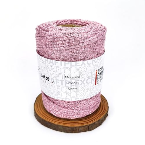 3mm Sparkle Polyester Macramé Cord - 150g/66yds Metallic Glitter Braided Cord for Crocheting Bags, Baskets, Macramé Plant Hangers & DIY Crafts, Machine Washable (3#Pink Pinky) - color: 3#Pink Pinky