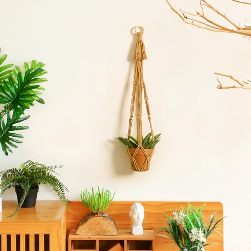 Artilady Plant Hanger Indoor Macrame Hanging Planters for Plants Holder Boho Brown Basket No Tassels Farmhouse Rustic Window Wall Decor (Brown Planter-1pcs) - color: Brown Planter-1pcs