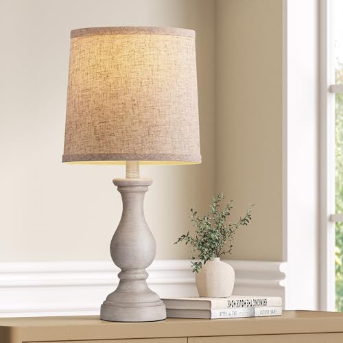 Seealle Farmhouse Table Lamps - 22" Rustic Lamp for Bedroom Living Room, Boho Bedside Lamps for Night Stands End Table Office Desk Lamp Nightstand with Linen Shades(Single) - color: G. Single Antique Grey