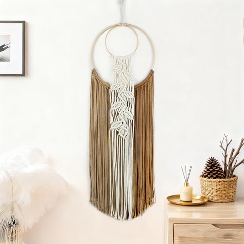 LB Boho Macrame Wall Hanging, Handmade Woven Tapestry Wall Hanging Decor Vintage Home Decor Aesthetic Brown Macrame Wall Art for Living Room Apartment Office Backdrop,10X30 Inch - color: Brown