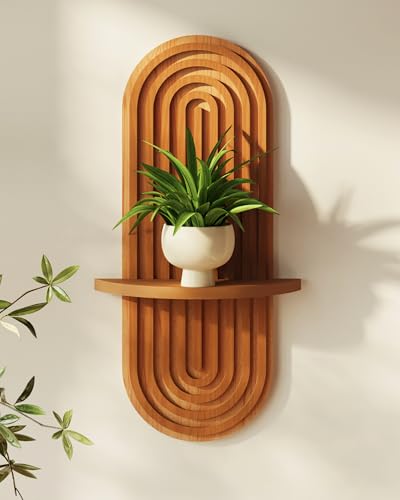 Bamworld Boho Wall Decor Brown Plant Wall Shelf, Mid Century Modern Decor Hanging Plant Shelf, 1-Tier Bamboo Floating Shelves for Home Bathroom Bedroom Living Room Holding Planter Decoration Brown - color: Brown, size: 16.9'' Single