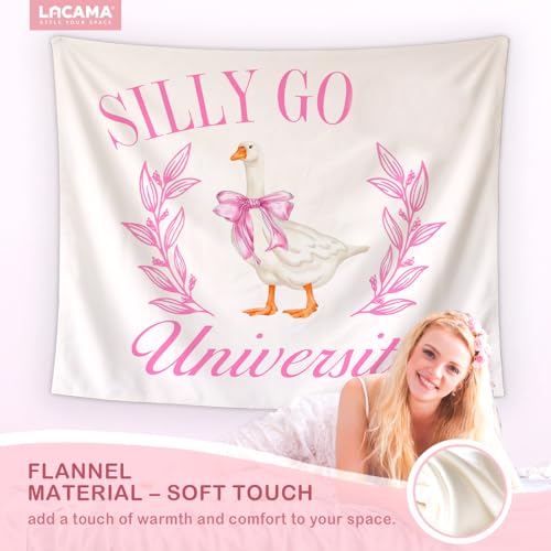 Lacama Pink Funny Tapestry, Cute Preppy Goose Tapestry for College Dorm Bedroom Teen Girls Room Apartment, College Dorm Decor, Goose University Blanket for Friend 50x60 - color: silly goose-2-pink