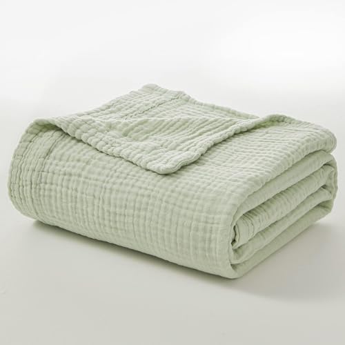 EMME Cotton Throw Blanket for Couch Soft Muslin Blankets 50"x60" Lightweight Breathable Blanket All Season Gauze Blanket, Mint Green - color: 19 - Mint Green, size: Throw (50" x 60")