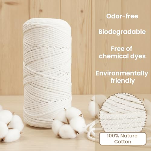 109 Yards Macrame Cord 4 Strand Twisted Recycled Cotton 4mm Beige String for Crafts Wall Hangings Plant Hangers DIY Knitting Macrame Supplies - color: Beige, size: 4mmx109Yards