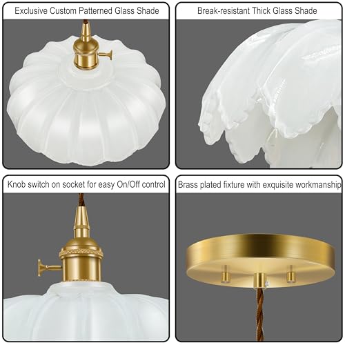 Hardwired Pendant Light Fixture, Hanging Light Fixture, Glass Shade Pendant Light with Rotary Switch, Modern Lamp for Kitchen Island, Bedroom, Dining Room, Living Room (White, 6 Ft Cord) - color: White, size: 6 ft