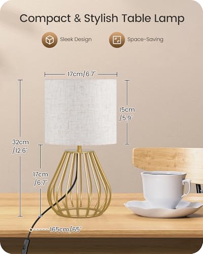 Gold Table Lamps Set of 2, Small Bedside Lamps Set of 2, 2700K LED Bulb Included, Gold Metal Base & Beige Linen Lampshade, Modern Nightstand Lamps for Bedroom, Living Room DE06TLP205 - color: 2Pack Beige + Gold