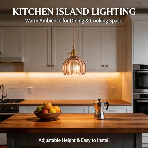 Amber Tulip Glass Pendant Light, 1 Natural Light Bulb Included, Adjustable Cord with Switch, Suitable for Kitchen Island/Dining Room - color: Amber 1pc Tulip Pendant Light