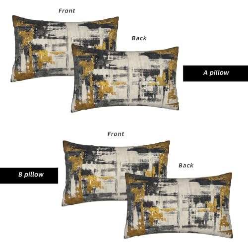 Black Gold Painting Throw Pillow Covers 12x20 Inch Set of 2, Modern Abstract Oil Painting Lumbar Pillow Cover Abstract Art Painting Doodles Cushion Covers for Sofa Couch Bed Living Room - color: Black Gold, size: 20" x 12" (Pack of 2)