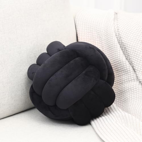 Petrella Knot Pillow, 8 Inch Black Round Velvet Throw Pillow Ball Cushion, Machine Washable Soft Decorative Accent Pillow for Couch, Sofa, Bed, Home Decor - color: A1-black, size: 8inch
