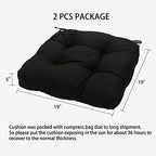 Magpie Fabrics Patio Tufted Seat Cushions 19"x19" with Ties, 2 Pack, U-Shape Waterproof Outdoor/Indoor Chair Pads for Garden Dining Office, Tatami Floor Pillow Meditation(Black Olefin)