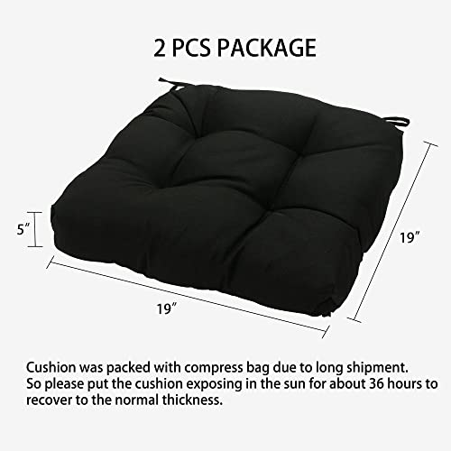 Magpie Fabrics Patio Tufted Seat Cushions 19"x19" with Ties, 2 Pack, U-Shape Waterproof Outdoor/Indoor Chair Pads for Garden Dining Office, Tatami Floor Pillow Meditation(Black Olefin)